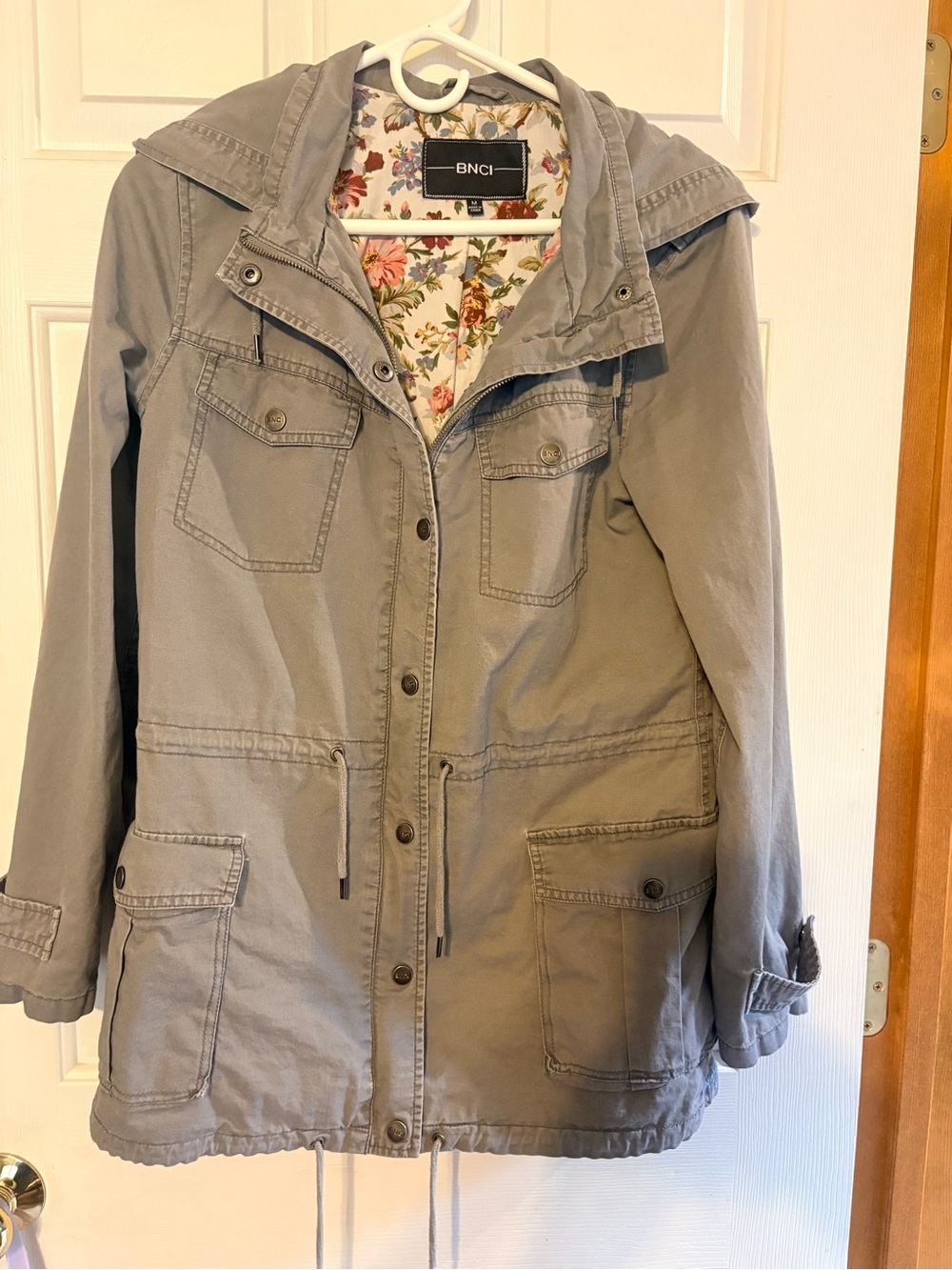 blanc noir Gray Utility Jacket with Floral Lining